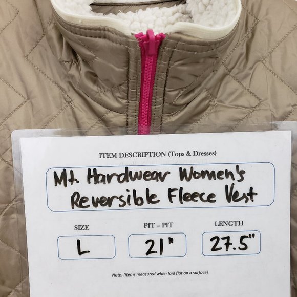 Mountain Hardwear Tan/White Fleece Quilted Reversible Full Zip Winter Vest L - Picture 16 of 16